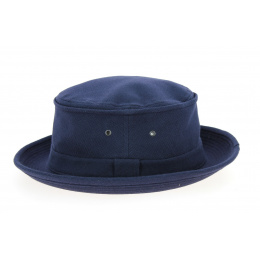 Navy Cotton Pique Beach Porkpie Hat - Crambes