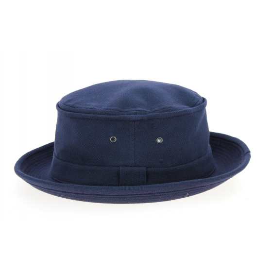 Navy Cotton Pique Beach Porkpie Hat - Crambes