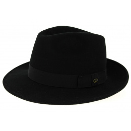 Black Wool Felt Hubert Fedora Hat - Traclet