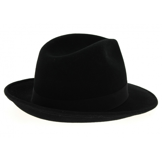 Black Wool Felt Hubert Fedora Hat - Traclet Black Wool Felt Hubert Fedora Hat - Traclet