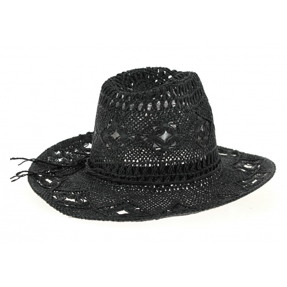 Chapeau Mackay Western Noir Paille Papier- Traclet