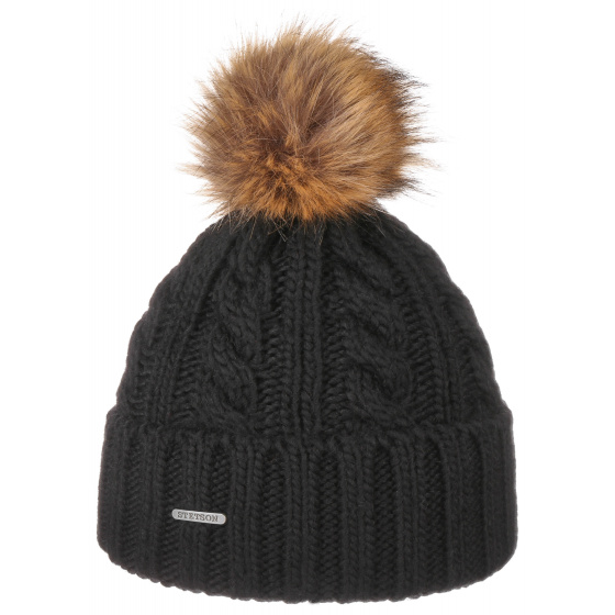 Black Wool & Acrylic Pompom Beanie - Stetson