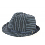 Navy Blue Striped Cotton Karma Trilby Hat - Traclet