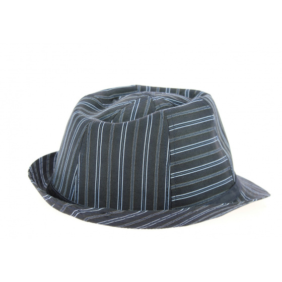 Navy Blue Striped Cotton Karma Trilby Hat - Traclet
