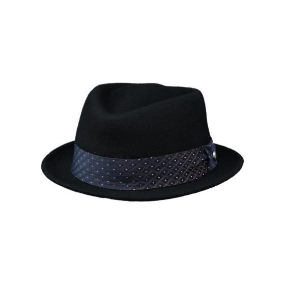 Black Wool Felt Arlequin PorkPie Hat - Traclet