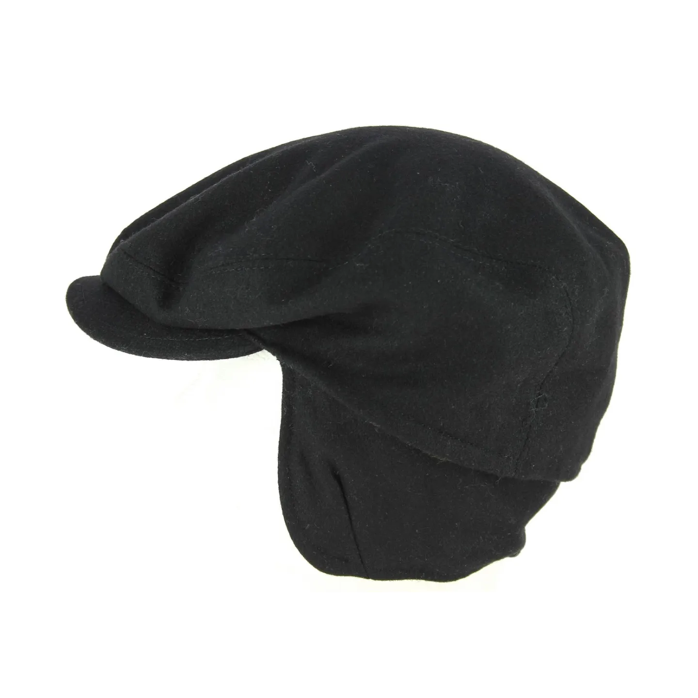 Black Wool Flat Cap with Ear Flaps - Traclet Reference: 10858 | Traclet Hat Shop