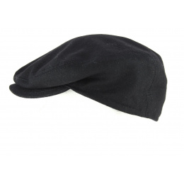 Flat Cap Earflaps Black Wool- Traclet