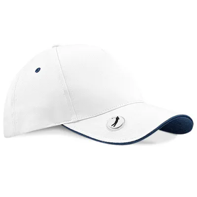 Pro-Style Golf Cap White and Black Cotton - Beechfield Reference: 10938 | Chapellerie Traclet