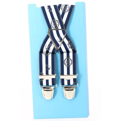 Marine blue & white stripe Suspenders - Traclet French manufacturing for boat and sailing enthusiasts Reference: 11000 | Ch