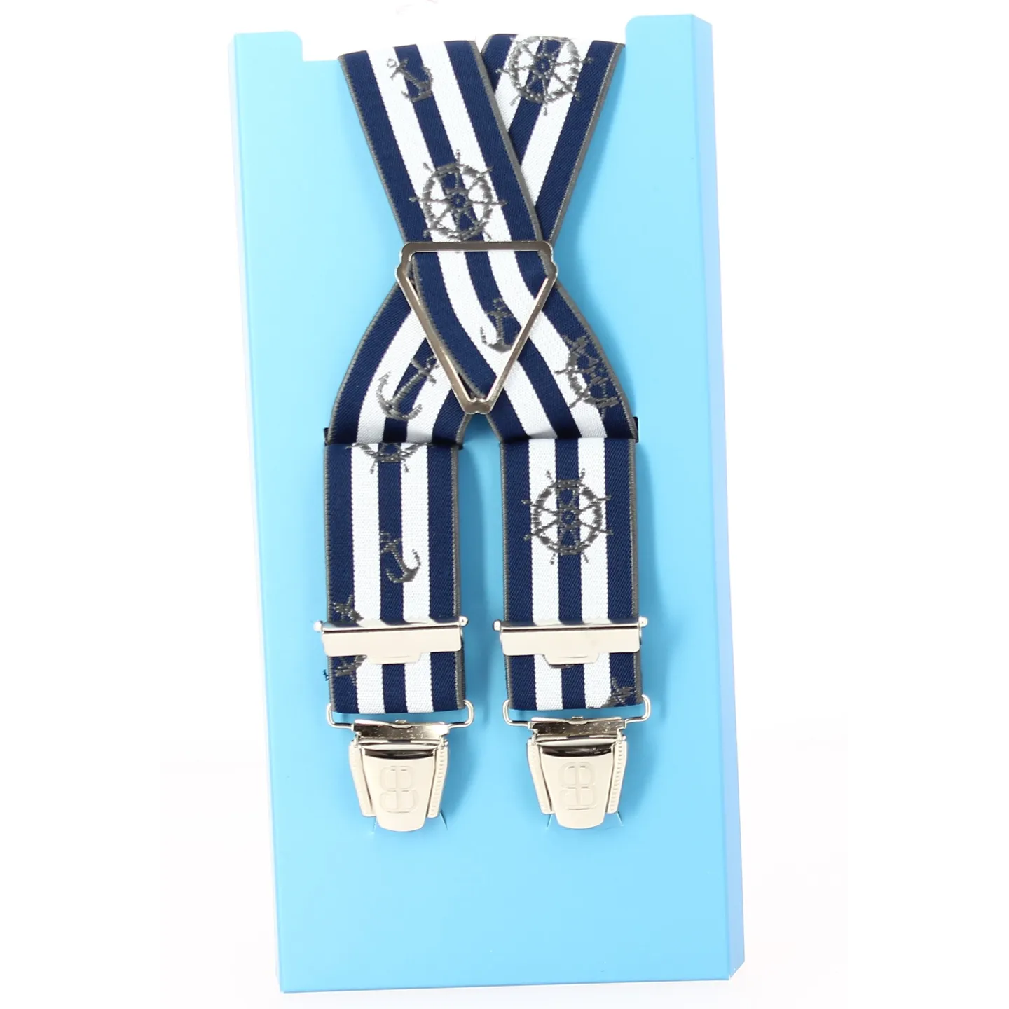 Marine blue & white stripe Suspenders - Traclet French manufacturing for boat and sailing enthusiasts Reference: 11000 | Ch