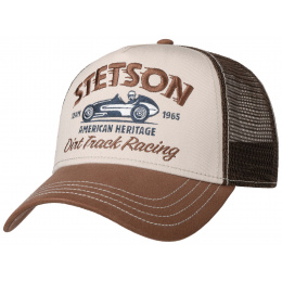 Casquette Baseball Trucker Dirt Track Racing Beige& Marron Coton- Stetson