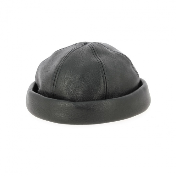 Black leather Docker Cooper beanie