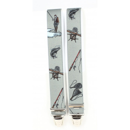Gray Fish Motif Fishing Suspenders - Traclet