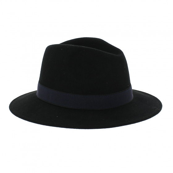 Fedora laine noir -bandeau marine