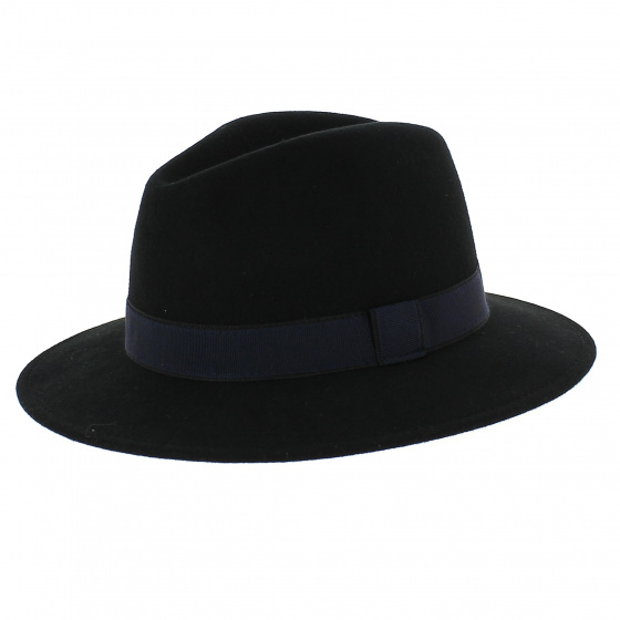 Black wool fedora - navy band