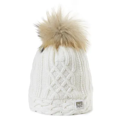 Pom-pom Beanie-Fur Graziella White - Pipolaki Reference: 11337 | Chapellerie Traclet