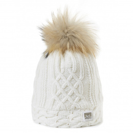 Pom-pom Beanie-Fur Graziella White - Pipolaki