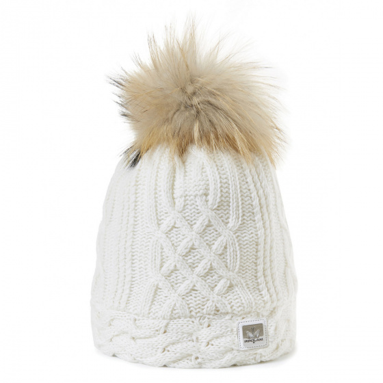 Pom-pom Beanie-Fur Graziella White - Pipolaki