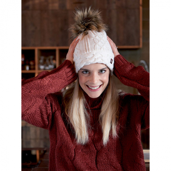 Pom-pom Beanie-Fur Graziella White - Pipolaki