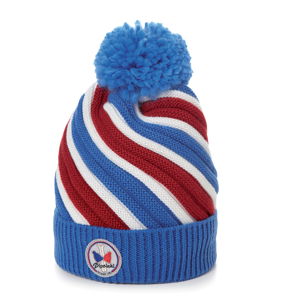 Pompon hat with stripes Algo - Pipolaki white blue red Reference ...