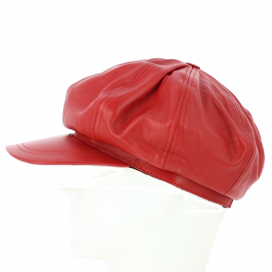 Red Montagny Leather Newsboy Cap
