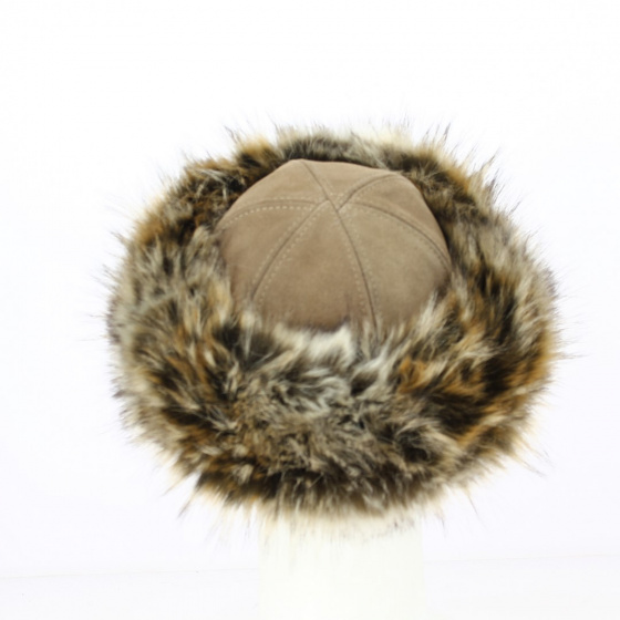 Narodnaia brown leather and fur toque