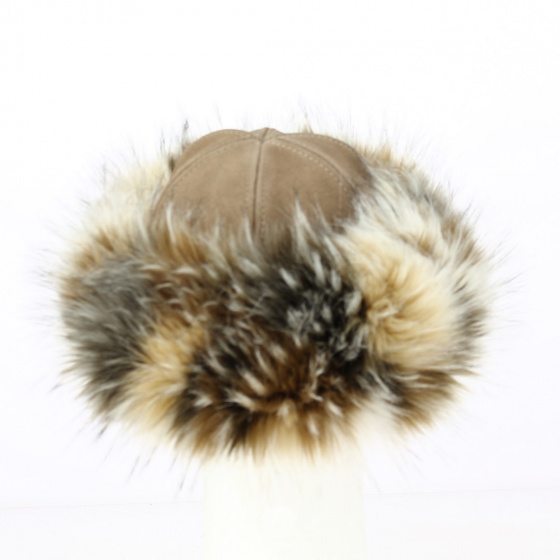 Narodnaia brown leather and fur toque