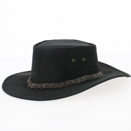 Australian Border Hat Black Leather - Aussie Apparel