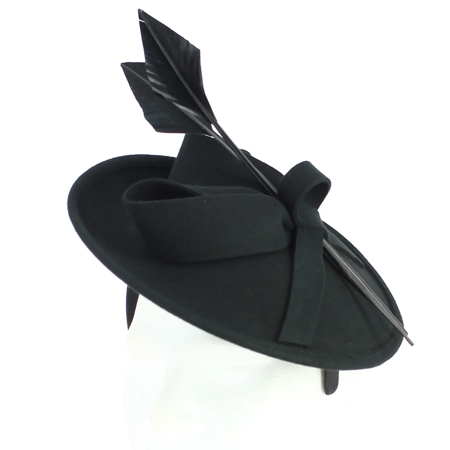 Chapeau Bibi- Serre-tête Zita Feutre Noir - Traclet ,  de cérémonie à plumes noires Reference : 3411 | Chapellerie Traclet