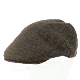 Brown Herringbone Tweed Wicklow Flat Cap - Traclet