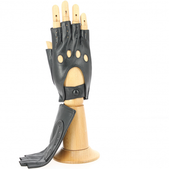 Women's Black Leather Driving Fingerless Gloves - Glove Story