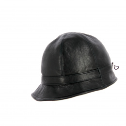 Black Leather Napoli Cloche Hat - Traclet