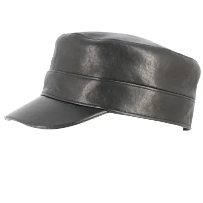 Black Leather Cuban Cap Booster - Traclet Reference: 3659 | Traclet Hat Shop
