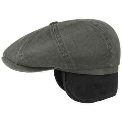 Casquette Hatteras Louvain Old Cotton Cache-Oreilles Olive  - Stetson Reference : 9227 | Chapellerie Traclet