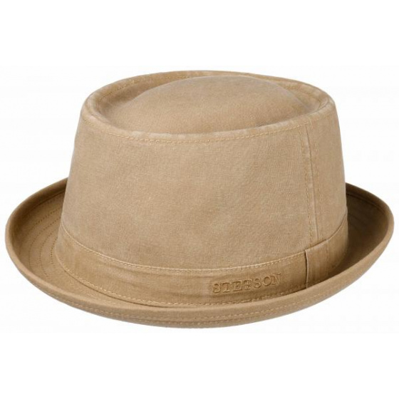 Washed Beige Organic Cotton PorkPie Nahuas Hat - Stetson