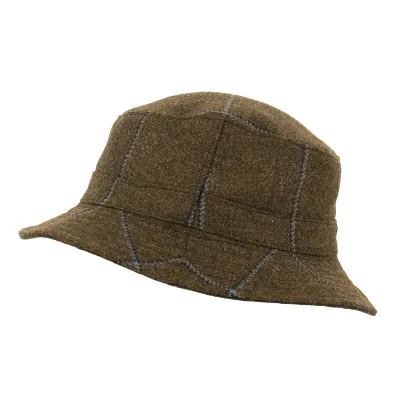 Brown Checkered Wool Reversible Clipper Bucket Hat - City Sport Reference: 11542 | Traclet Hatters