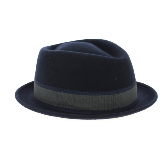 Blue Wool Felt Mandai Porkpie Hat - Traclet Blue Wool Felt Mandai Porkpie Hat - Traclet