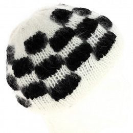 Checkerboard angora beanie