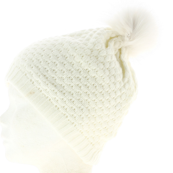 White Fox Fur Pom Pom Beanie
