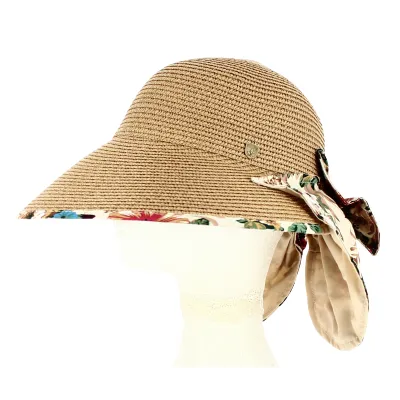 Palmira Paper Straw Floral Wide-Brim Neck Cover Hat - Traclet Reference: 11733 | Traclet Millinery