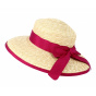 Hepburn Wide Brim Hat Natural Straw Pink Ribbon - Flechet