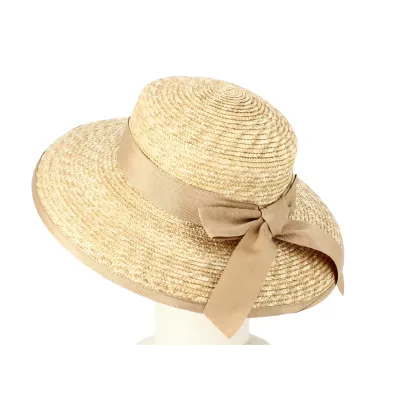 Hepburn Natural Straw Wide-Brimmed Hat with Beige Ribbon - Fléchet Reference: 11795 | Traclet Hat Shop
