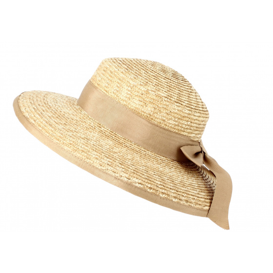 Chapeau Capeline Hepburn Paille Naturel Ruban Beige - Fléchet