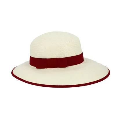 Natural Straw & Red Panama Wide Brim Hat - Traclet Reference: 11797 | Traclet Hatmakers