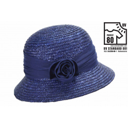 Chapeau cloche paille bleu Marine