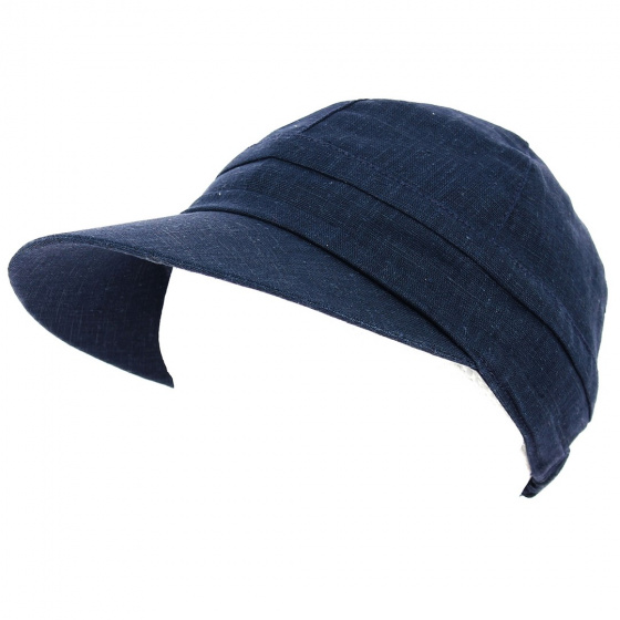 Enuko Large Visor Navy Blue Linen Cap - Traclet