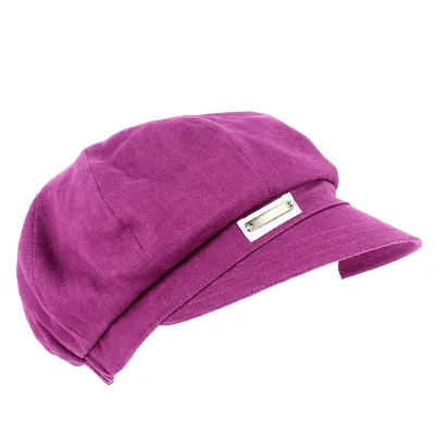 Limited Edition Linen Newsboy Cap in Cassis - MTM Reference: 12070 | Traclet Hat Shop