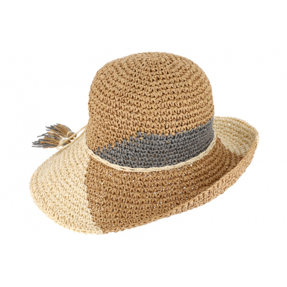 Valeille Straw Capeline Beige & Grey Paper- Traclet