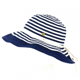 Royal Blue Sailor Stripe Wide-Brimmed Hat - Traclet