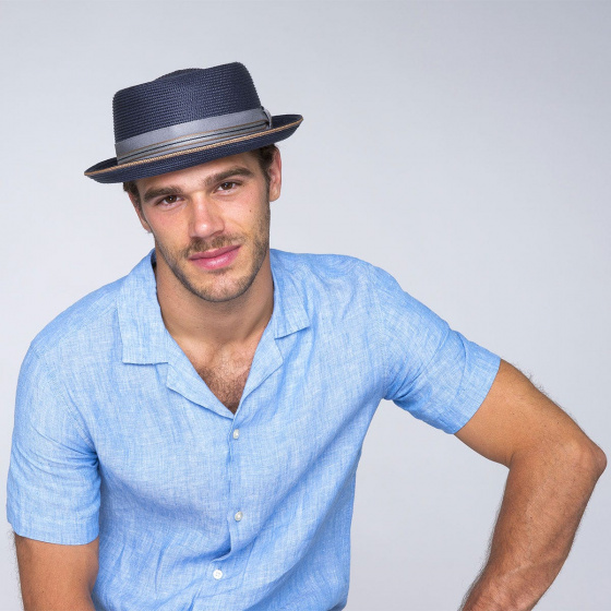 Navy Blue Porkpie Carver Hat - Bailey